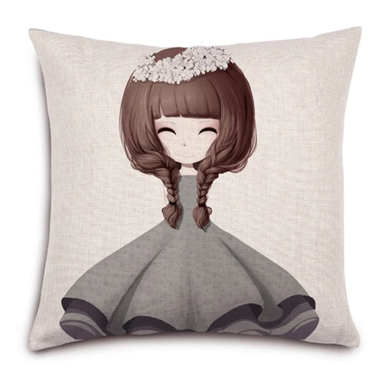 Красивая принцесса и очень милая Подушка с принтом Чехлы для дивана хлопок, лен, декоративный наволочка 45*45 см Cojines - Цвет: 3