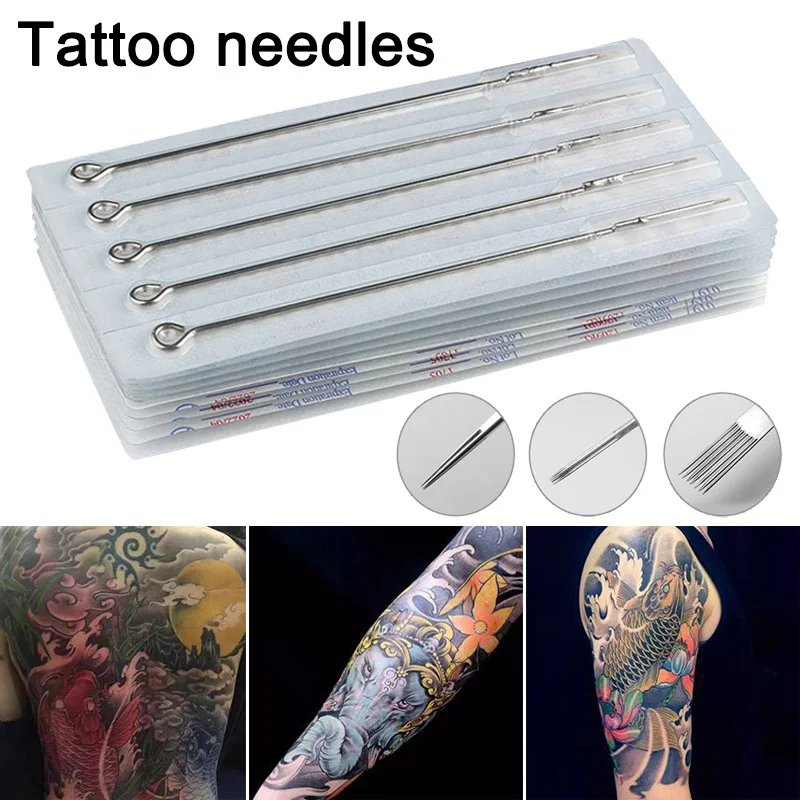 50Pc Disposable Tattoo Needles Set Stainless Steel Tips Assorted Kit