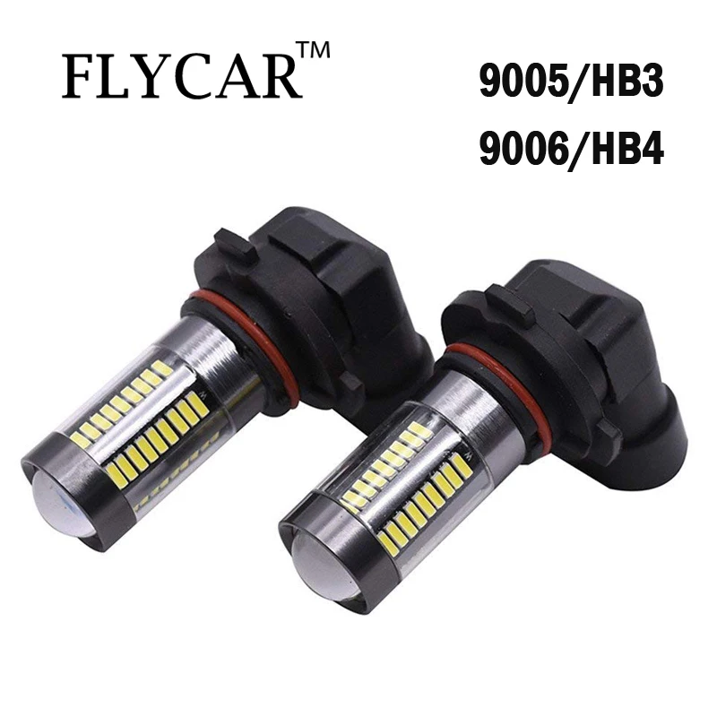 FLYCAR 2PCS White 9005 HB3 9006 HB4 LED Car Fog Bulb 4014 66SMD Headlights Lamp With