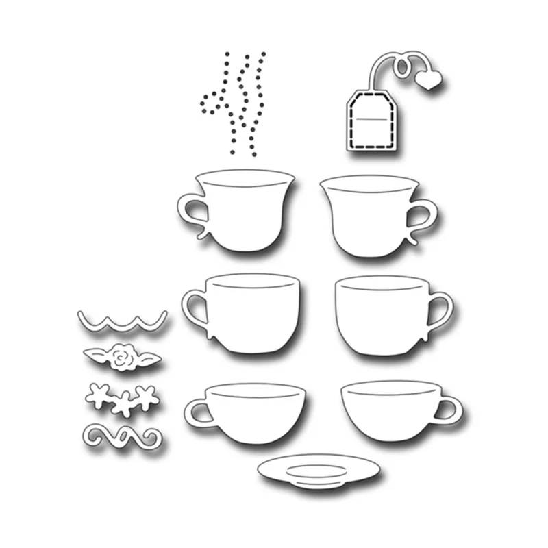 Ufurty Coffee cups Latte Teapot Metal Cutting Dies Stencil for DIY ...