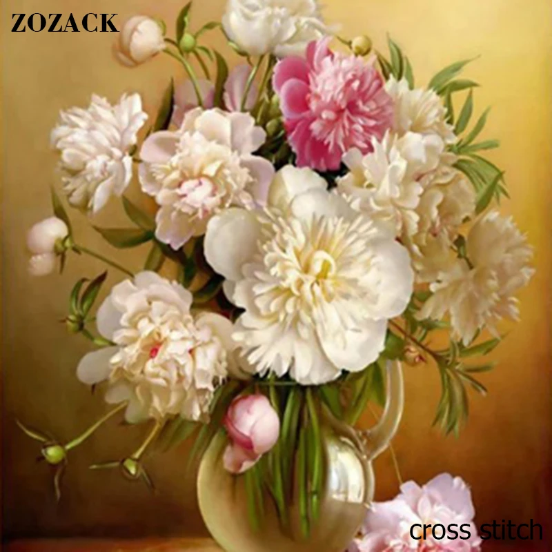 Zozack 70*80 см рукоделие, DMC Сделай Сам Вышивка крестиком, полный набор для вышивки, цветы ваза узоры Китайская вышивка крестиком напечатанная на канве