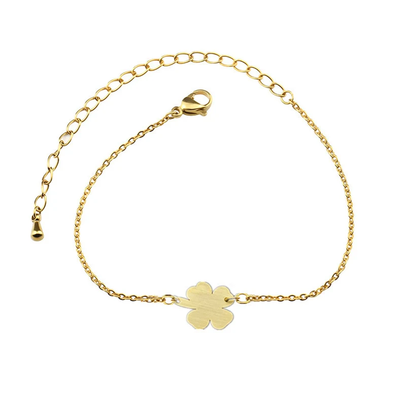 

10pcs/lot Four Leaf Lucky Clover Bracelet For Women Bijoux Mujer Link Chain Stainless Steel Charm Bracelet Shamrock Jewelry