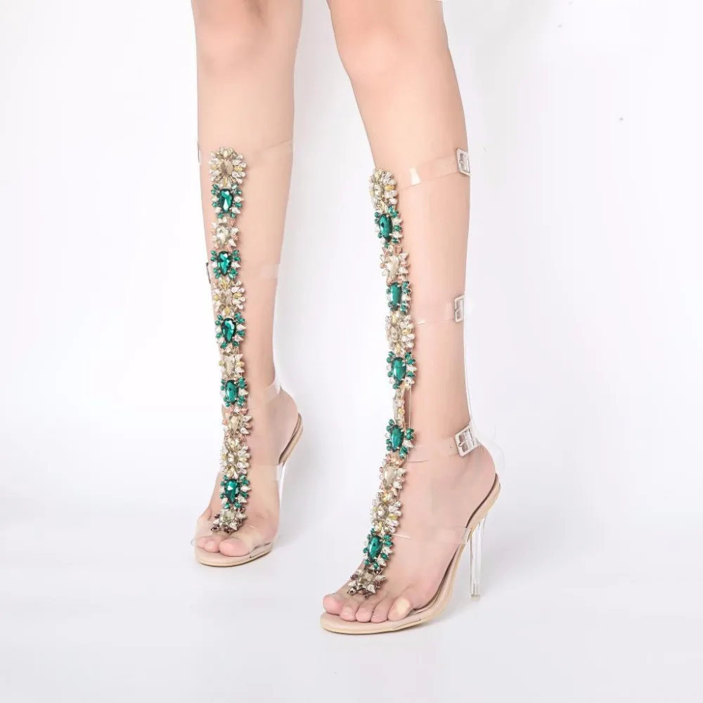 

CH.KWOK women gladiator clear sandals bling diamonds bootie crystal high heel buckle strap transparent women wedding sandals