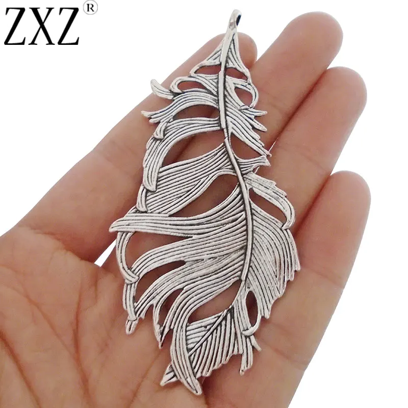 

ZXZ 2pcs Antique Silver Large Feather Leaf Charms Pendants for Jewelry Making Findings 85x42mm