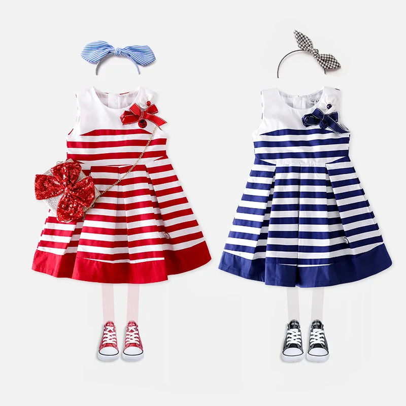 

2018 summer new product girl pure cotton striped beetle dress children ' s dress and American style dress