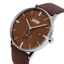 SKMEI Hombres de la Llegada de Deportes de Lujo Relojes de Cuero Genuino del Becerro de Negocios Y Casual Cuarzo Reloj de Pulsera Con Auto Fecha Nuevo 2016 9083