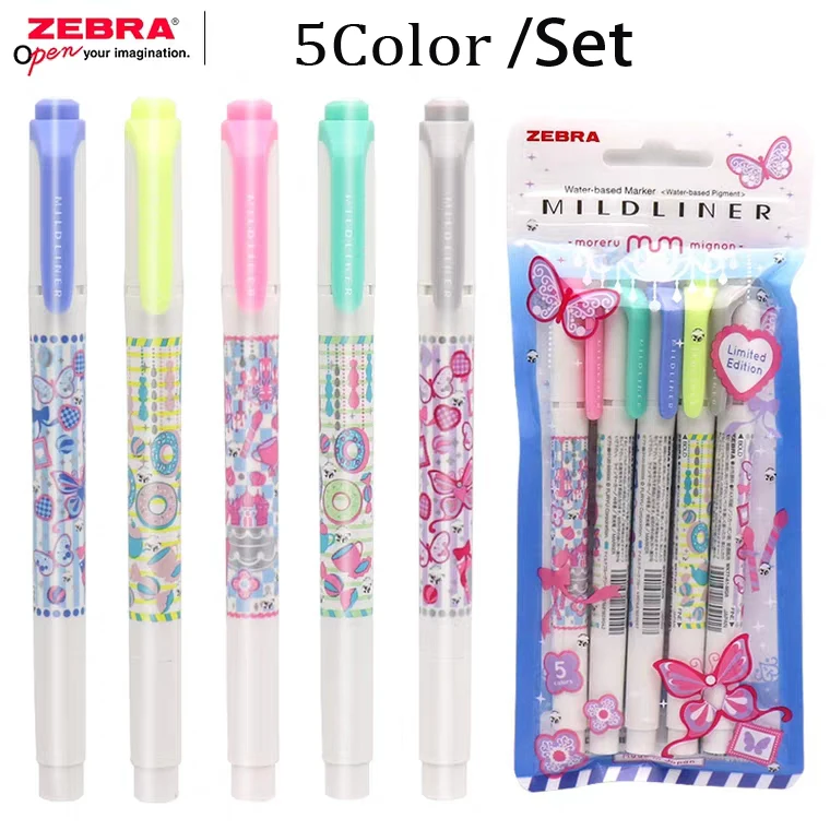 

ZEBRA WKT7 Mildliner Butterfly party Highlighter Limited Edition fluorescent pen Double-headed 5 Color/set