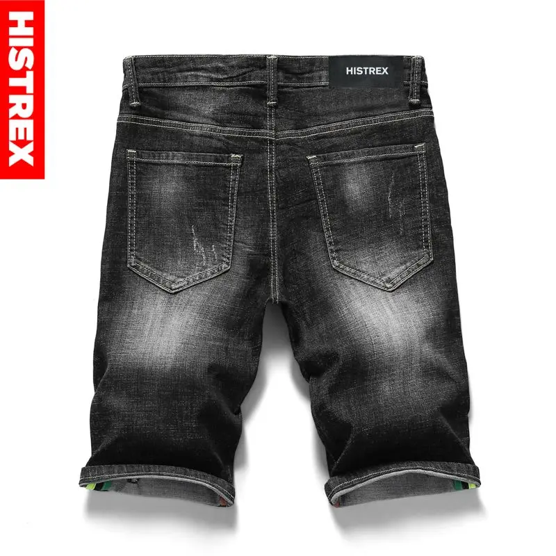 HISTREX джинсы мужские s рваные короткие джинсы байкерские бермуды одежда деним для мужчин джинсовые шорты хип хоп черные узкие брюки 38 40# HJW8S