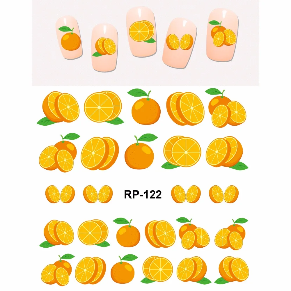 Искусство ногтей Красота наклейка на ногти водная наклейка слайдер мультфильм фрукты оранжевый лимон груша сосна яблоко банан вода Дыня RP121-126