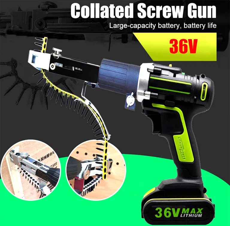 

36V Electric Drill Two Speed Lithium Battery Rechargeable Multi-function Electric Cordless Screwdriver+Chain Nail Gun Adapter