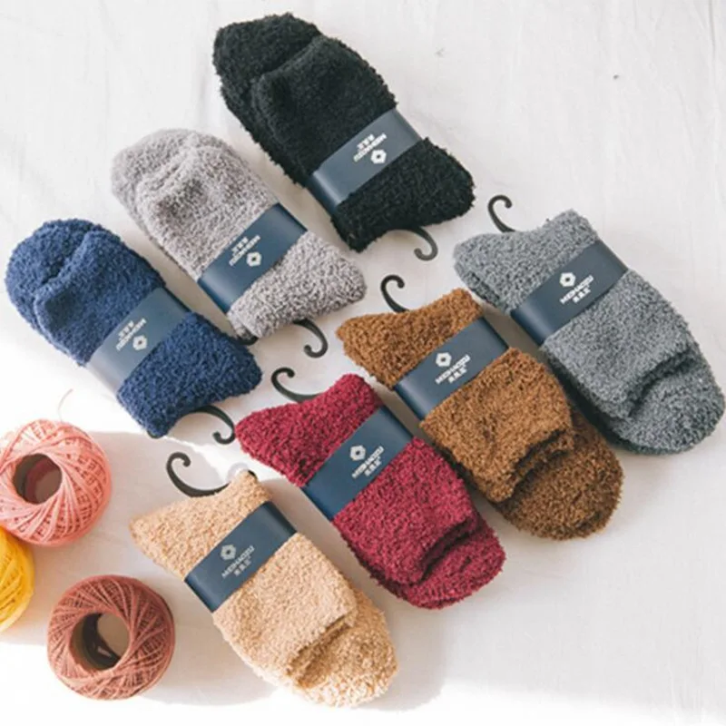 

Men Socks Thicken Winter Warm Sleep Bed Socks Floor Home Fluffy Fuzzy Socks Coral Cashmere Men'S Solid Color Socks mens gifts