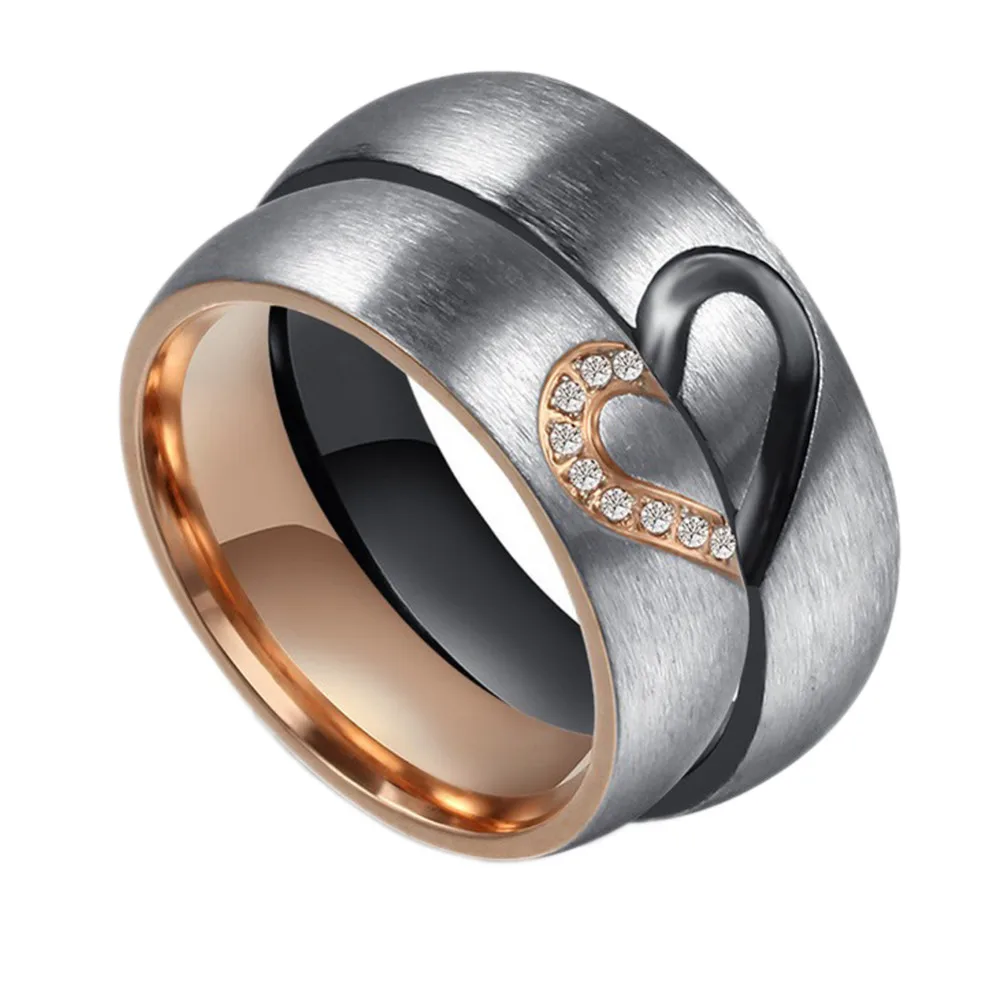 His & Hers Promise Ring Love Heart Couple Rings for Women Men Wedding