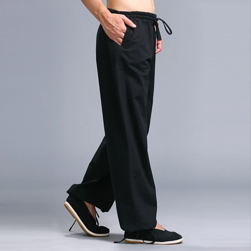 Мужская униформа Kung Fu Tai Chi Pantalon Homme, мужские повседневные штаны с эластичной резинкой на талии, прямые брюки