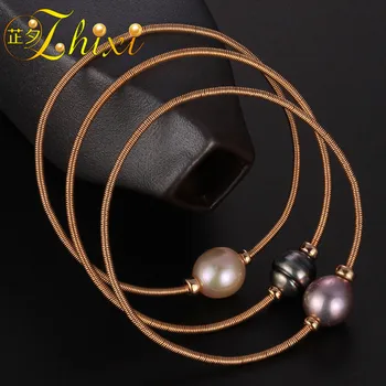 

ZHIXI Pearl Jewelry Baroque Pearl Bracelets 9K Gold Jewelry Natural Stone Charm bracelets For Women Party Gift S305