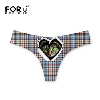 

FORUDESIGNS Cute Cat Animal Women G-string Briefs Lingerie Panties For Girls Seamless Elastic Crotch-less Female Underwear 2017