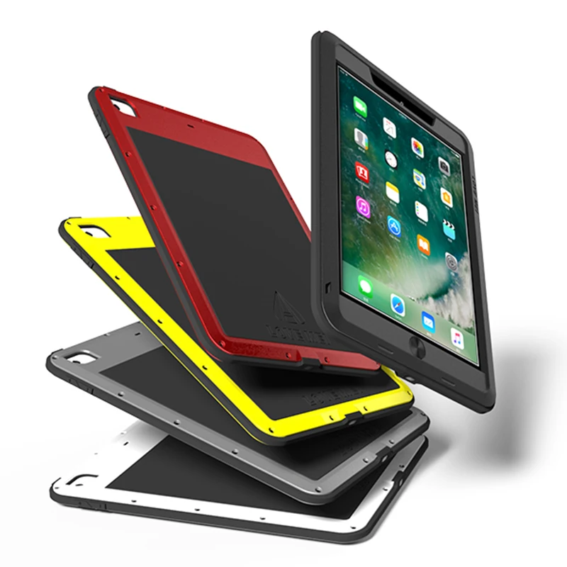 For New iPad 9.7 2017 Case,Love Mei Powerful Shockproof Aluminum Case Cover Strong For New 9.7 iPad Case Gorilla Toughened Glass