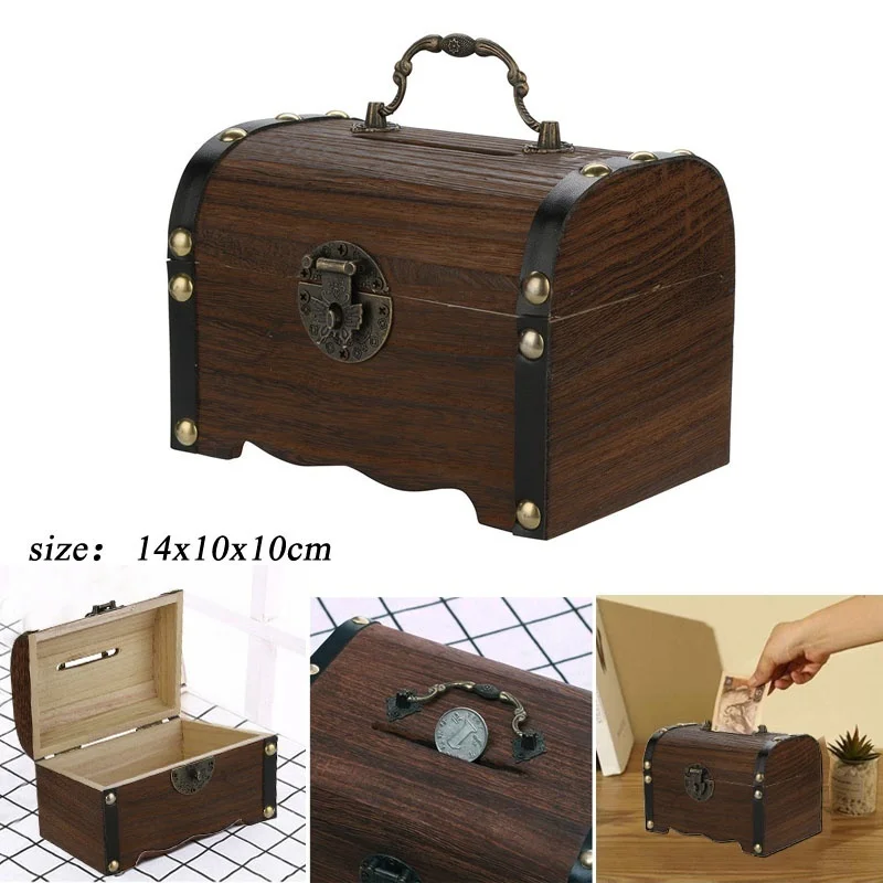 

1pcs Wooden Piggy Bank Safe Money Box Savings Wood Carving Handmade Deposit Box Money Bank for Kids Trinket Box Piggy Bank Safe