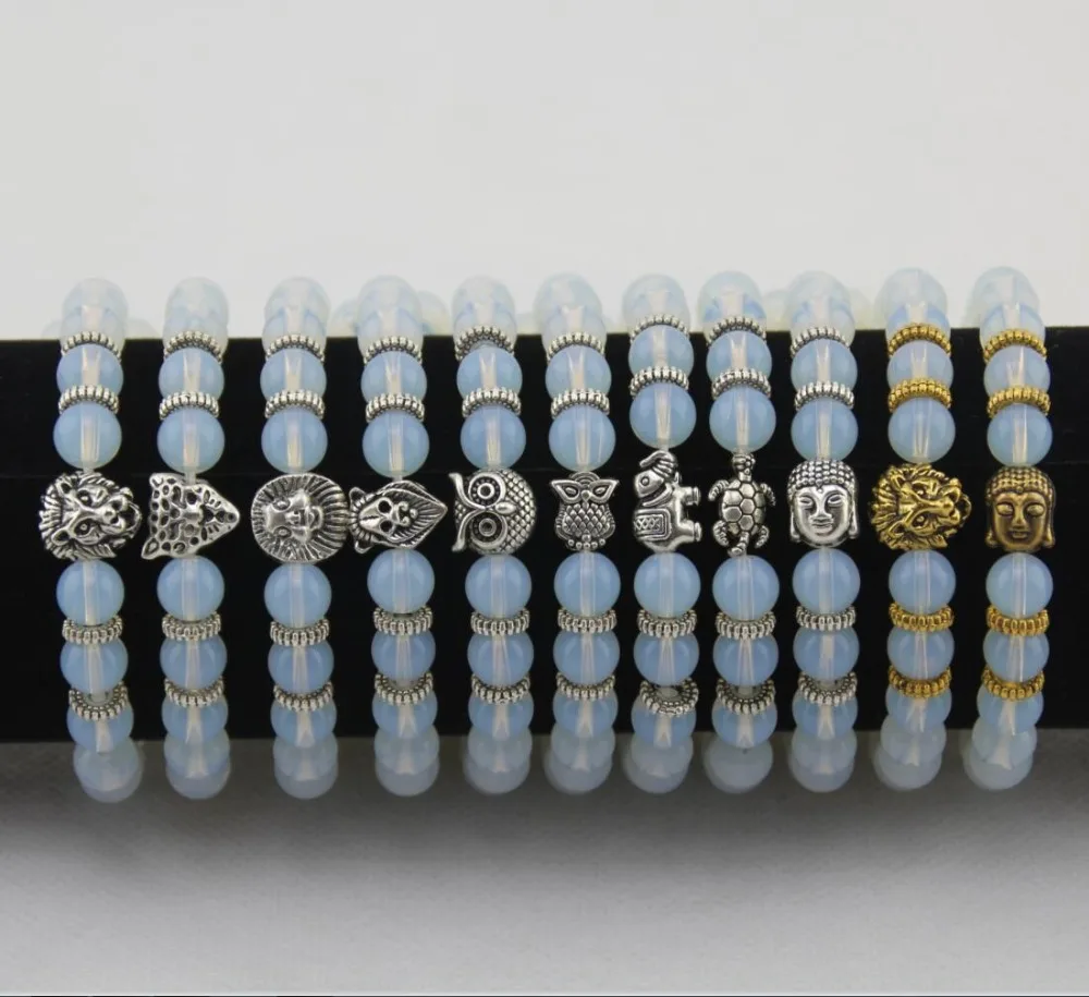 

New Fashion Lion Head, Leopard Head, Elephant, Turtle, Owl Bracelet, White Crystal Bead, Alloy Bracelet for Men and Women bb0686