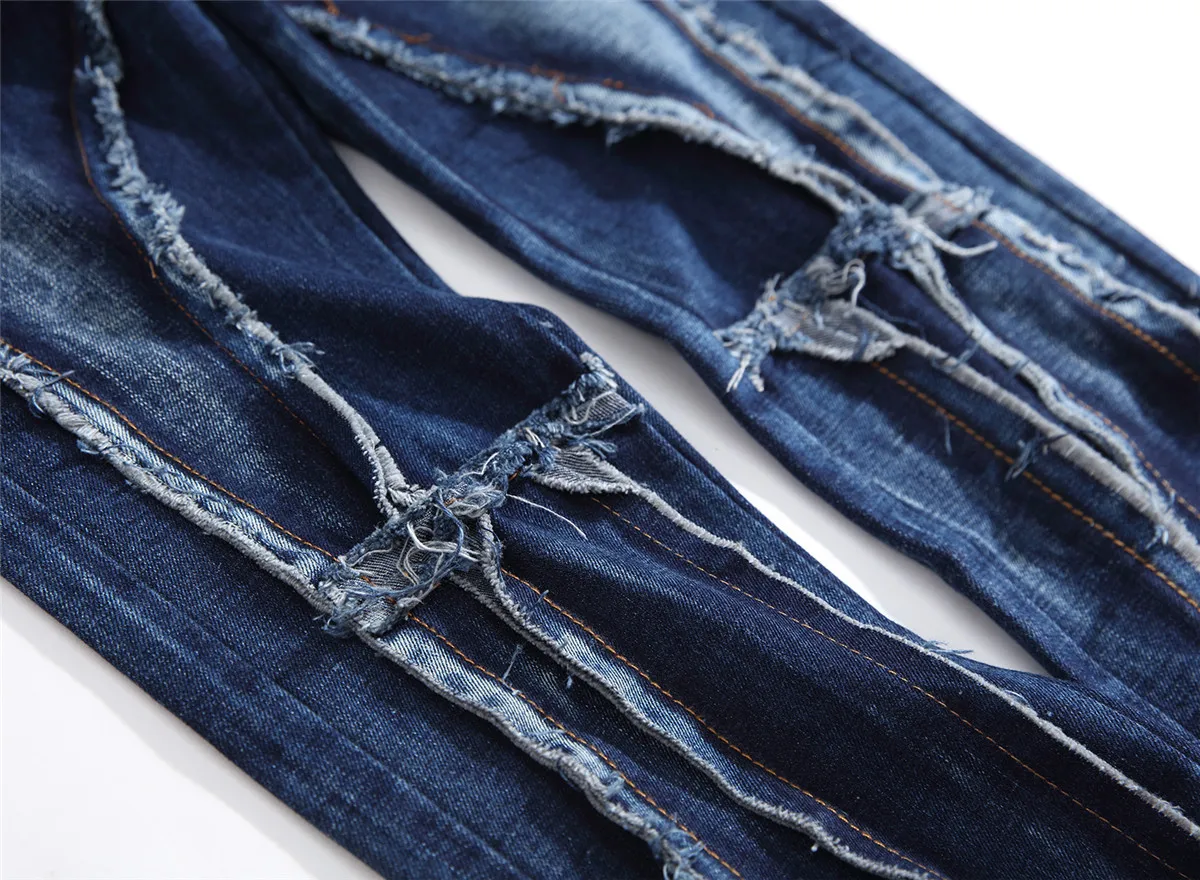 ABOORUN мужские Модные джинсы с потертостями и кисточками, лоскутные джинсы в стиле панк, брендовые узкие джинсы для мужчин, R1061