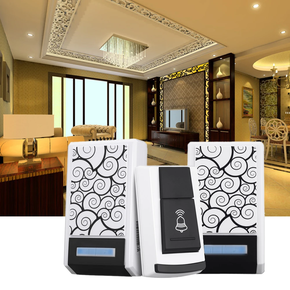 

Wireless Doorbell 36 Chimes Waterproof with One transmitter and two receivers DC Door Bell 100m Range for home high quality