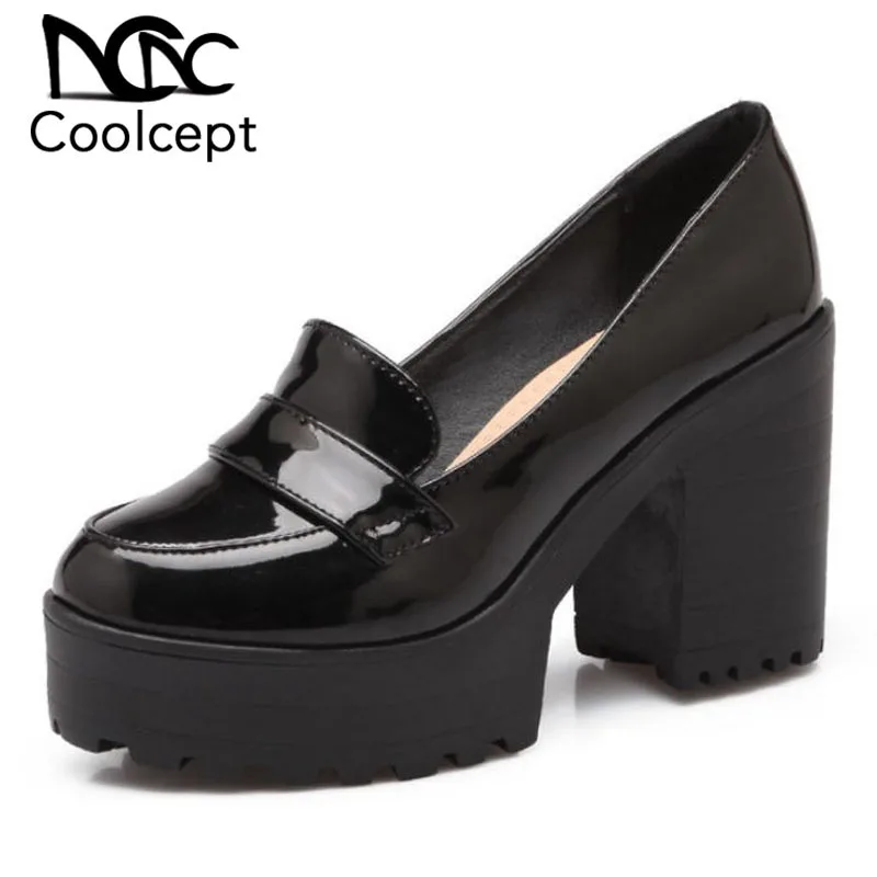 

Coolcept Fashion Women High Heel Shoes Platform Round Toe Party Shoes Women Thick Heel Pumps Office Lady Footwear Size 34-43