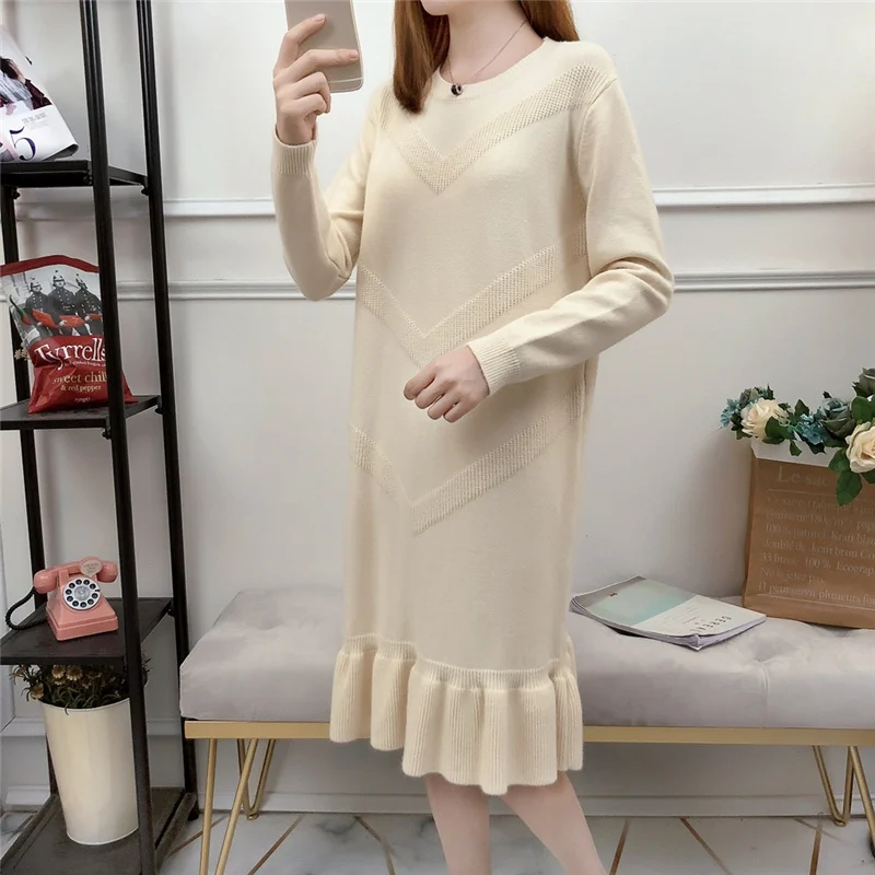 chic Winter Black Sweater Dress Women O-neck Long Sleeve Mid-Calf thick Knit Dress bodycon female slim girl short dress