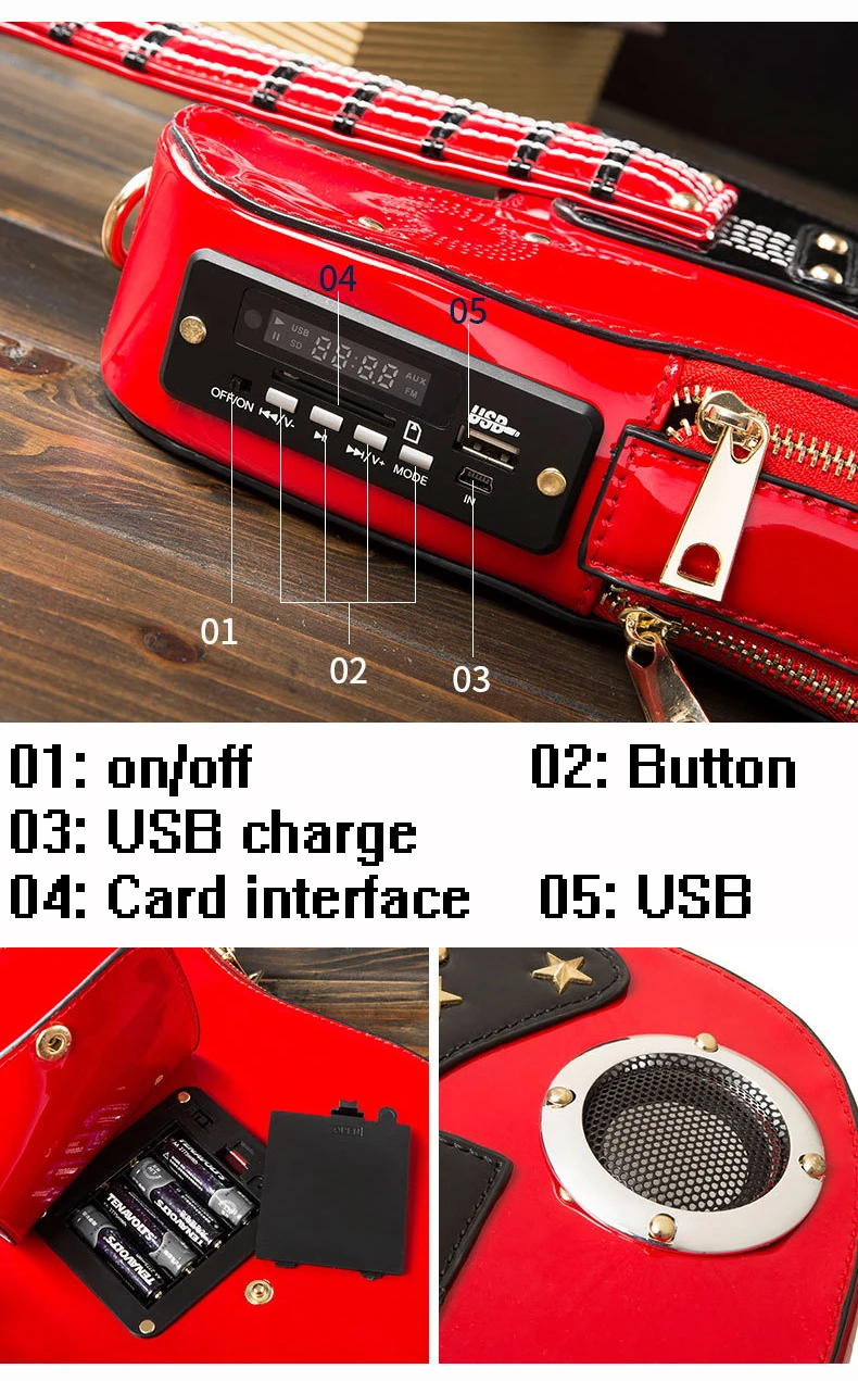 Гитарные сумки для женщин сумки женские сумки 5AA батарея USB SD сумка через плечо для девушек роскошные сумки женские сумки дизайнерские