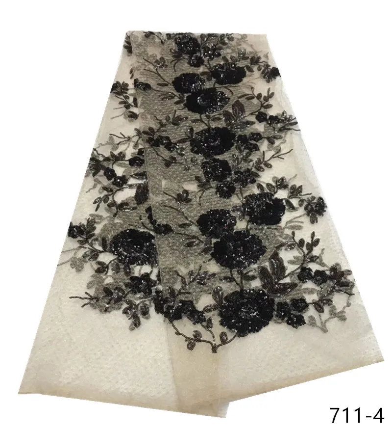 

Nigerian Tulle Lace Fabric With Sequins Embroidered Design African French Net Lace Fabric For Wedding Dress 5 Yards 711