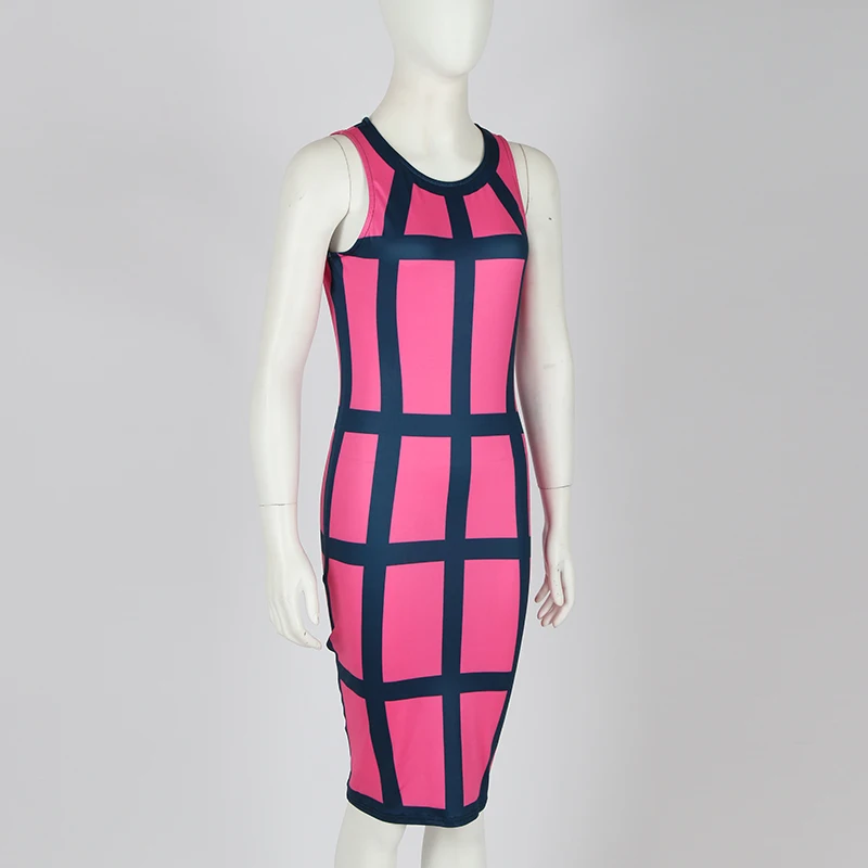 Kostlich Summer Dress New Fashion Women O-Neck Sleeveless Plaid Sexy Bodycon Mini Dress Plus Size Party Night Club Wear Vestidos (14)