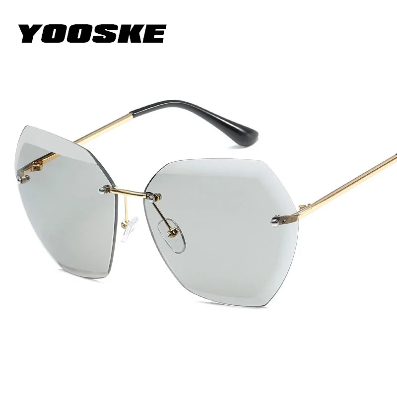 YOOSKE солнцезащитные очки без оправы с алмазными линзами для женщин, брендовые дизайнерские солнцезащитные очки, большие женские очки