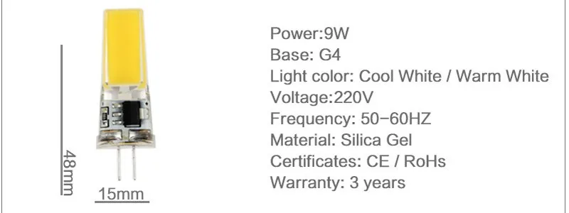 Светодиодный G4 лампа AC 200 V 220 V 240 V затемнения 9 Вт COB SMD светодиодные осветительные приборы заменить галогенные Прожектор люстра 10 шт./лот