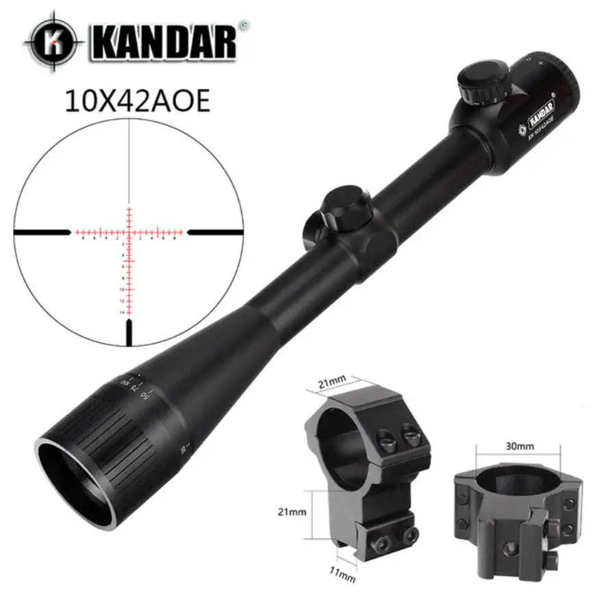 KANDAR 10x42 AOE стекло сетка Красная подсветка прицел фиксированное увеличение 10x Охотничья винтовка прицел тактический оптический прицел - Цвет: with Dovetail ring1