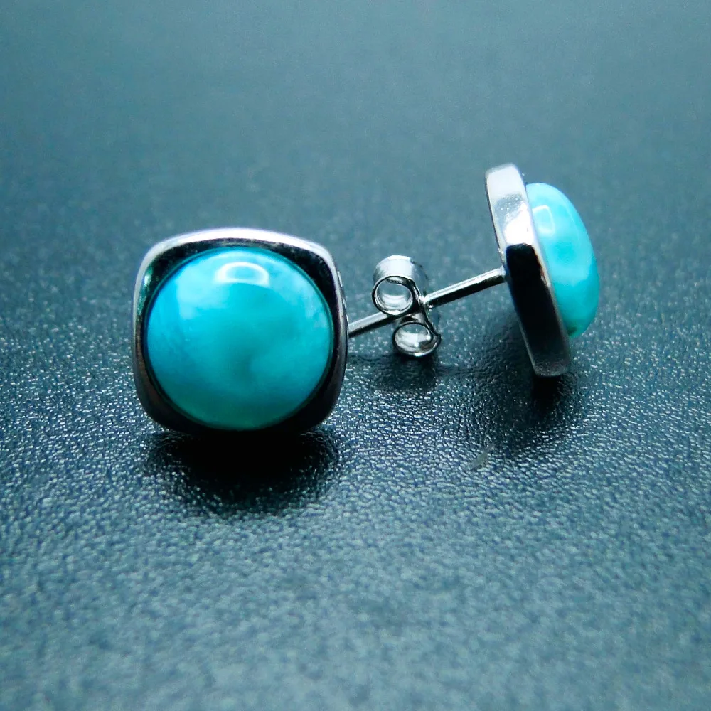 1 PAIR BEAUTIFUL DOMINICAN BLUE LARIMAR STONES DANGLE EARRINGS