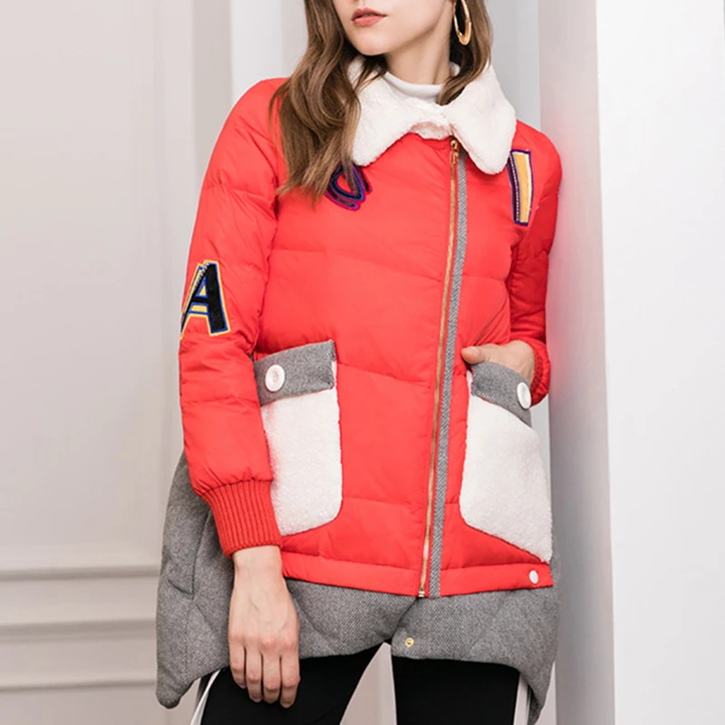 Femmes Hiver Veste yellow Z14 Red Bas Femelle Nouveau La Plus Mode Lettre Patchwork Longues Manches Tournent Le Parkas Taille Vestes Vers Manteaux rBwqr
