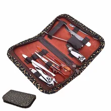 1 Набор, 10 шт. в 1, профессиональные ножницы для ногтей из искусственной кожи, ножницы, инструмент для ухода, маникюрный педикюрный набор, набор с леопардовой сумкой, чехол