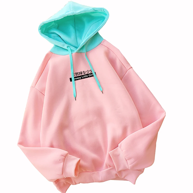 Harajuku японский стиль повседневное пальто для женщин Зимние флисовые розовые толстовки письмо жуткий маленькая девочка печати Толстовка