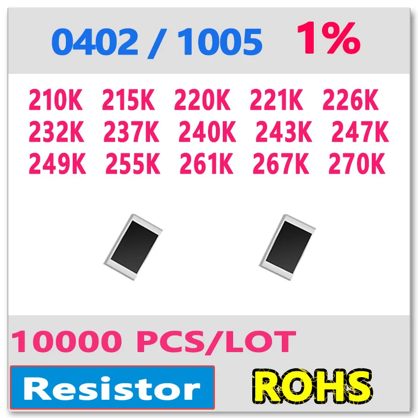 

JASNPROSMA OHM 0402 F 1% 10000 шт 210K 215K 220K 221K 226K 232K 237K 240K 243K 247K 249K 255K 261K 267K 270K smd 1005 210 ком