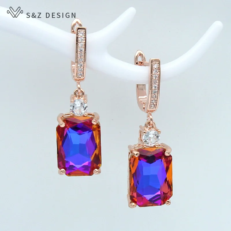 S&Z DESIGN New AAA Cubic Zirconia Classic Square Crystal Dangle Earrings For Women Wedding Party Fashion  Temperament Jewelry