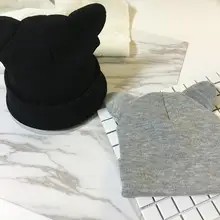Хлопок однотонный Кот форма уха сгущает Зимние трикотажные изделия теплая шляпа Лыжная Шапочка Шапка-бини для мужчин и женщин 27
