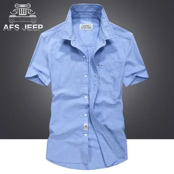 

Original Brand AFS JEEP Men Jean Shirts 2017 Summer Pure Cotton 100% Sweat Short Sleeve Military Casual camisa social masculina