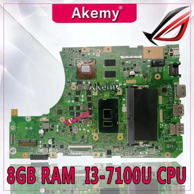 Akemy с 8 Гб ОЗУ I3 7100U процессор X556UQK Материнская плата For Asus X556UV X556U X556UQ материнская