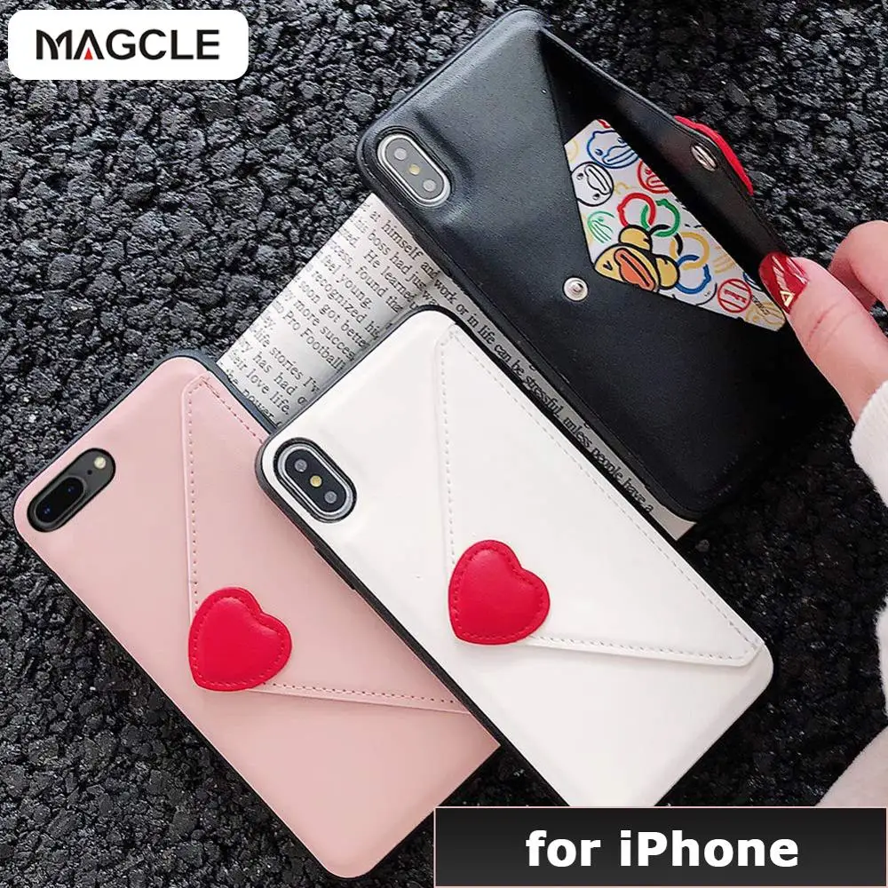 

Love Heart Leather Case for iPhone Xs Max Envelope Wallet Cover with Card Holder Protective Slim Back Shell Casing