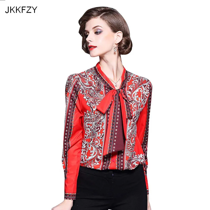JKKFZY 2018 New Fashion Women Shirt Feminine Long Sleeves Printing Elegant Top Ladies Office Red High-Quality Shirt Blouse JKKFZY 2018 New Fashion Women Shirt Feminine Long Sleeves Printing Elegant Top Ladies Office Red High-Quality Shirt Blouse