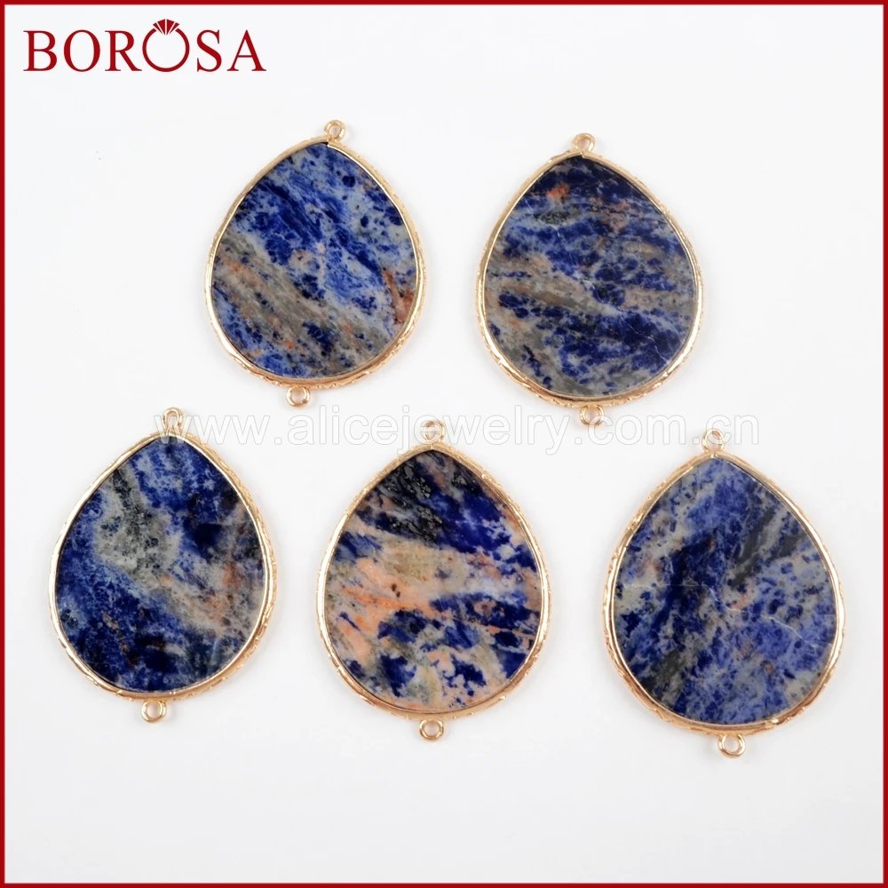 BOROSA 10 шт. оптовая продажа золотого цвета в форме капли Sodalite Jaspers Коннектор с