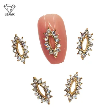 

LEAMX 10 Pcs Drop Frame Glitter Rhinestones 3D Nail Art Decorations Gold Hollow Oval Alloy Nail Charms DIY Nail Stickers L498