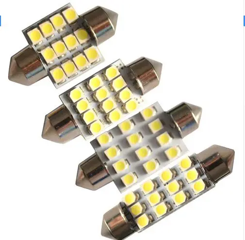 

100 unids 12 LED 3528 SMD 1210 31 36 39 41mm Coche Lampara de Interior Blanco SMD Luz de Boveda del adorno C5W Bombilla 6423 645