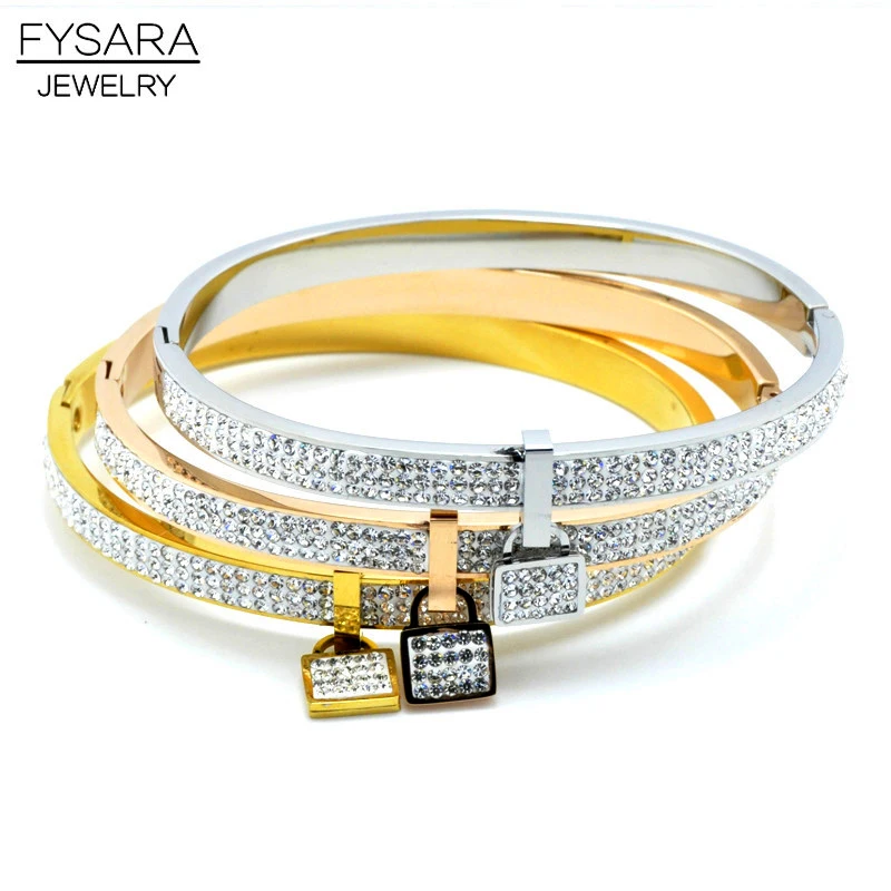 FYSARA Gold Color Lock Bracelet Bangles Love Lover Jewelry Couple