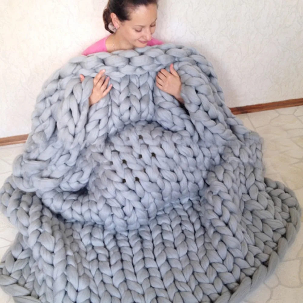 

6Colors Handmade Weaving Soft Thick Line Giant Yarn Knitted Blanket Photography Props Blankets Soft Knitting Throw Blankets