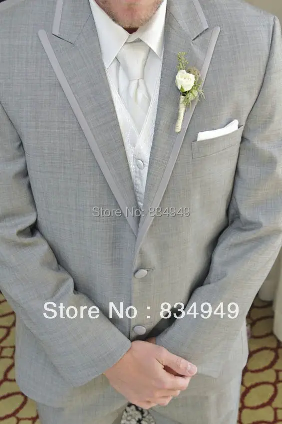 Custom Tailored Ash Grey 3-Piece Suit for Men Groom Wedding Suit Set with Tailored Fit Contrast Trims Formal Tuxedo Ceremonies