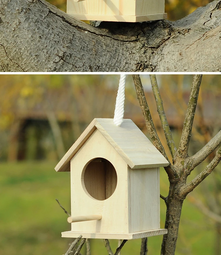Деревянная коробка для птичьего домика для разведения птичьего гнезда, ручной домик для птичьего домика, подвесные украшения для сада, аксессуары для улицы
